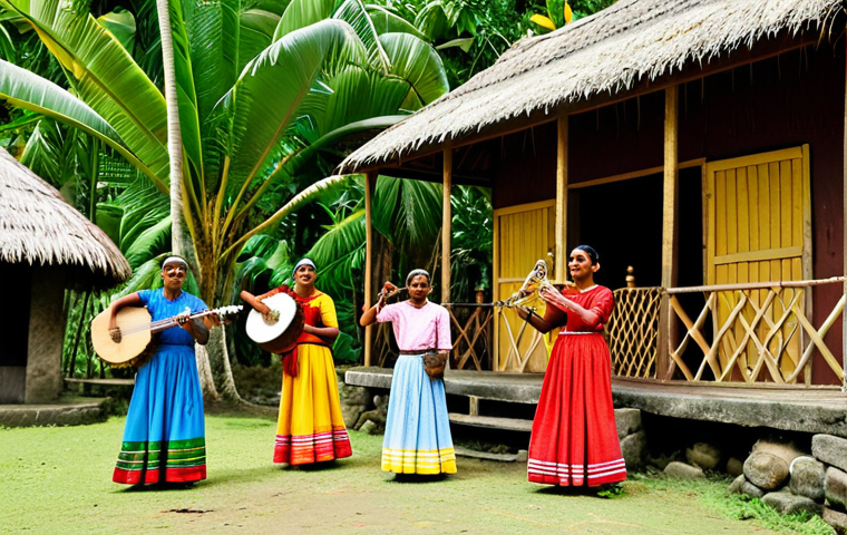 **

"A vibrant Sega performance in a Mauritian village. Musicians playing traditional instruments like the ravanne and maravanne, dancers in colorful, modest dresses, fully clothed, appropriate attire, safe for work.  Background: Traditional Mauritian houses, lush tropical foliage.  Perfect anatomy, correct proportions, natural pose, professional photography, high quality, family-friendly."

**