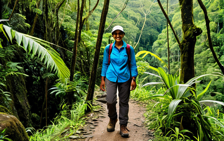 Macchabée Trail Hiker**

"A woman hiking the Macchabée Trail in Black River Gorges National Park, Mauritius. She is fully clothed in appropriate hiking attire: hiking boots, sturdy pants, a long-sleeved shirt, and a backpack. The background shows a lush, green rainforest with a winding trail. Perfect anatomy, correct proportions, natural pose, safe for work, appropriate content, modest, high quality."

**