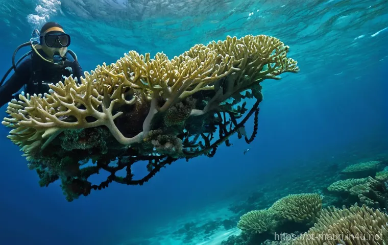 모리셔스 산호초 보호 - The Silent Threat: Coral Bleaching and Subtle Pollution in Mauritius**
An evocative underwater scene...
